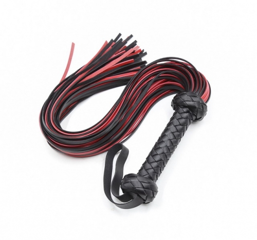 MOG Braided handle PU leather black red tassel whip
