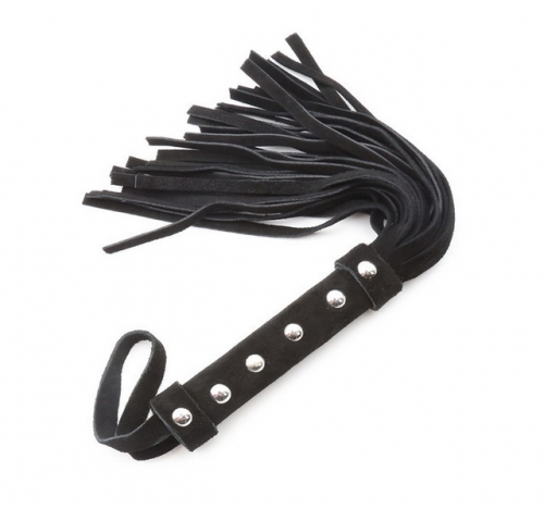 MOG Leather belt nailed black handle whip