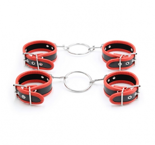 MOG Sexy toy Red edging hoop link handcuffs and footcuffs set with 2 hoop  fetish slave bed exotic accessories