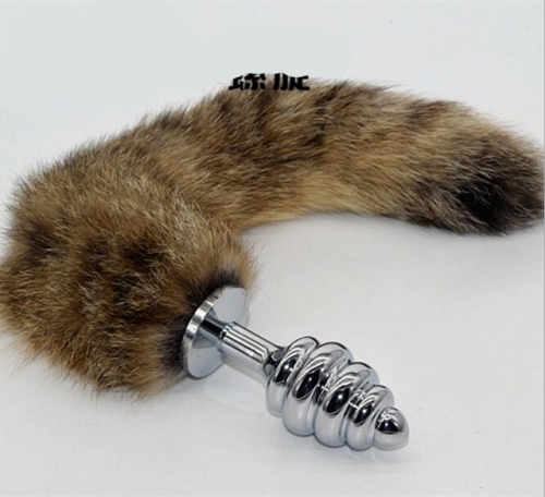 MOG Silver three-ring threaded fox tail anal plug