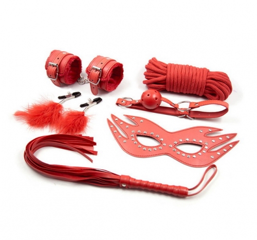 MOG adults bdsm bondage sex set Red 6-piece handcuffs milk clip whip 10 m rope plug sm toys for couples