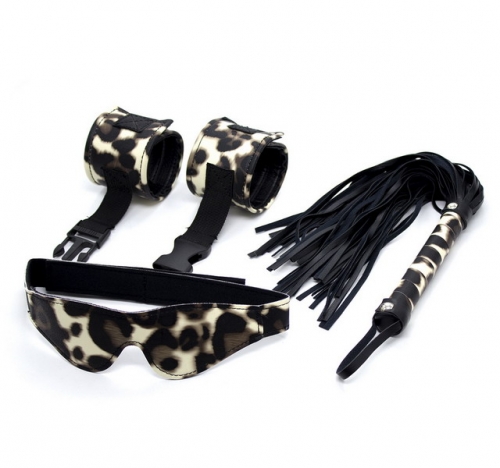 MOG sexy toys  Leopard print handcuffs eye mask whip buckle three-piece  erotic restraint kit for adult game