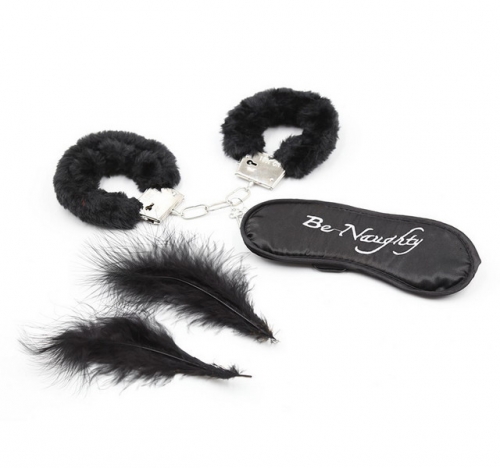 MOG Satin iron handcuffs two feathers three-piece