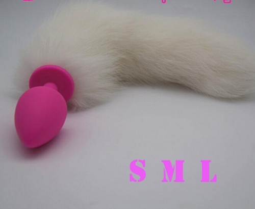 MOG White fox tail anal plug hairy tail anal plug