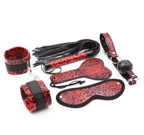 MOG Adult bdsm bondage set Black and red five-piece suit (eye hand mouth whip tempo) for adult games sexy toys