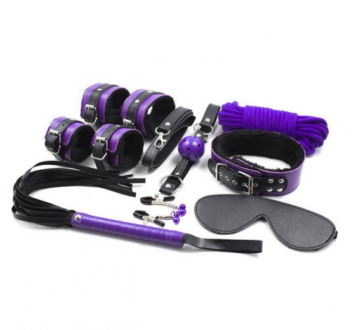 MOG BDSM bondage set Leather eight-piece fun set hancuffs whip mask neck collar sex product for couples