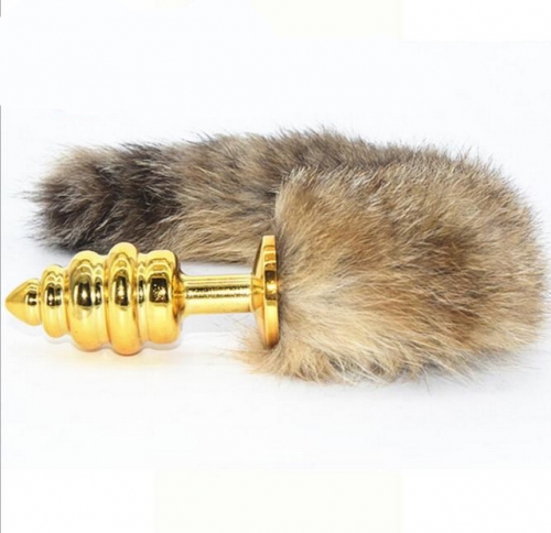 MOG Golden three-ring threaded fox tail anal plug