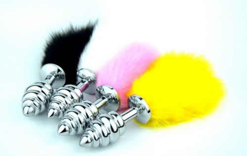 MOG Golden fur ball bunny tail metal anal plug