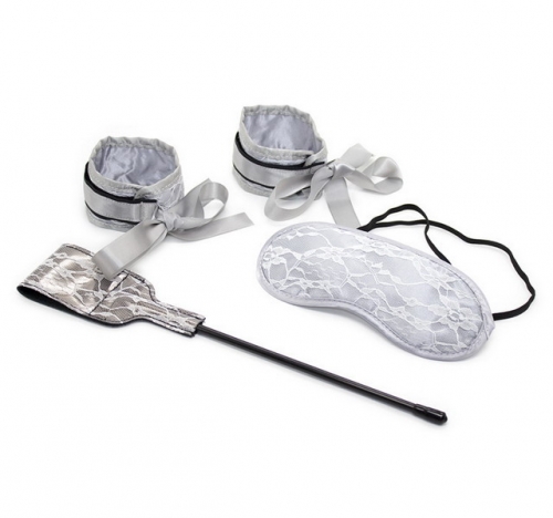 MOG Sexy toy bondage set Silver lace three-piece eye mask handcuffs tempo bdsm restraint kit for woman