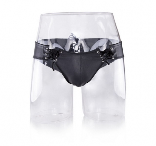 MOG Leather lace-up underwear male chastity belt pants