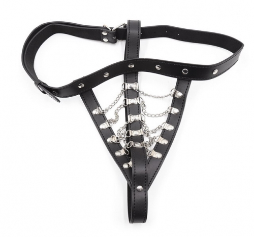 MOG Leather chain chastity belt pants