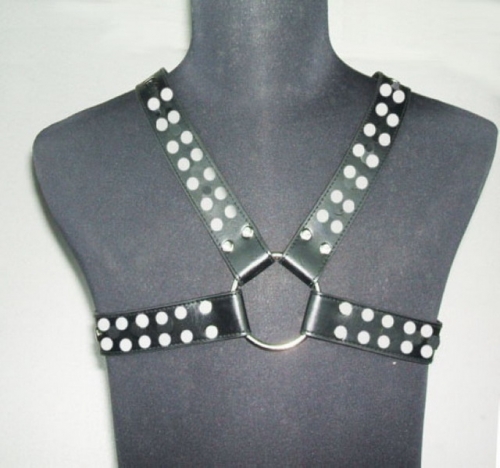 MOG Leather double row nail black ring binding dress