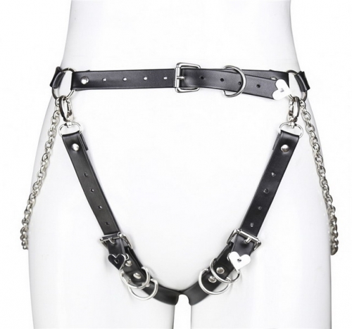 MOG Heart-shaped pin buckle leather chain tie pants