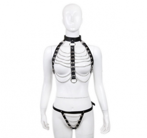 MOG Black leather chain corset leather chain underwear