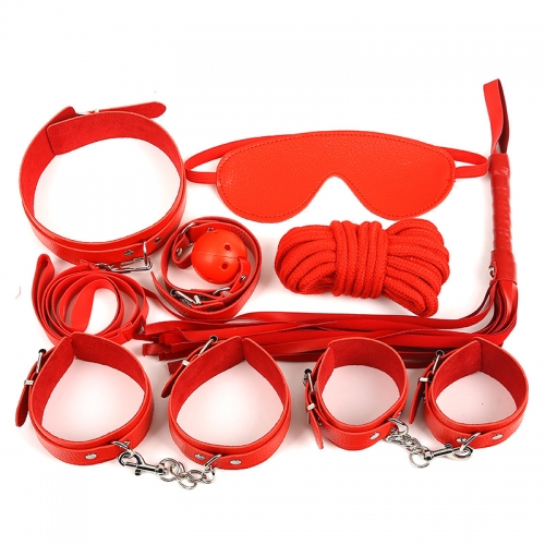 MOG Black Red Leather Seven-Piece Set Couple Flirt Alternative Bundle Appeal Bondage Set Handcuffs Bundle Toy