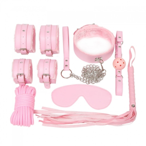 MOG Sexy plush 7-piece suit environmental protection PU female adult handcuffs eye mask binding tied alternative sex torture supplies