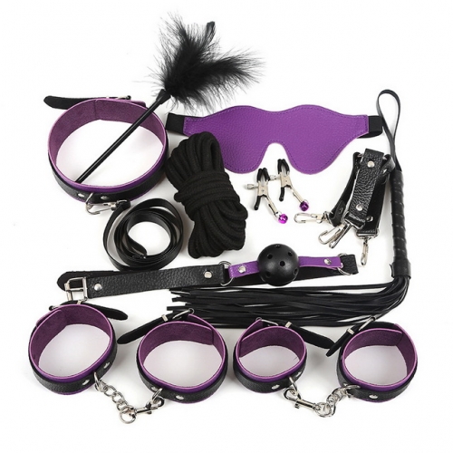 MOG 10 pieces sets of sexy product leather SM bondage femdom props couple flirting handcuffs nipple whip tied bdsm bondage toys for couples