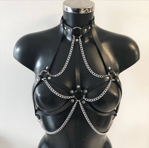 MOG SM bondage for adult game Punk stud rivet leather strap hanger skeleton bondage bra Belt Bondage Harness 