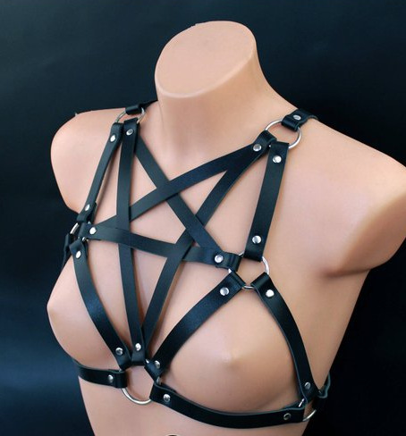 MOG SM erotic toys Women's leather strapped chain top Bondage Cage Straps Bra