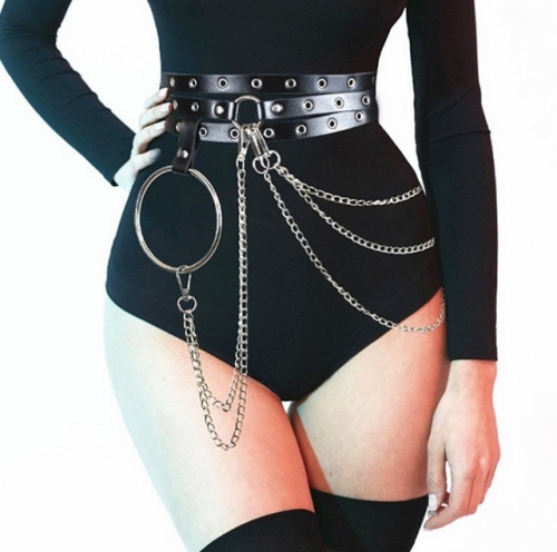 MOG Women's leather bondage chain strap skirt