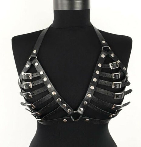 MOG Belt Bondage Harness  Studded leather strapless bra Leather Full Harness Restraint Set Bdsm