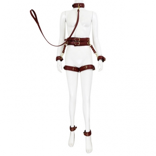 MOG Bundled leather hand and handcuffs with leg ring sex toys hook  neck collar collar binding belt 6 piece set