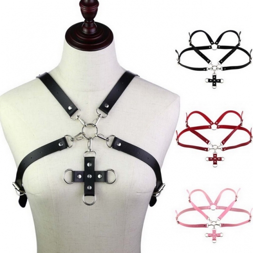 MOG Adult games men's women's punk style leather cross strap SM Bondage top tights shaping corset sexy belt chest strap