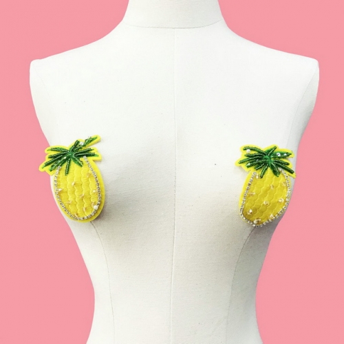 MOG Fruit series nipple sticker with diamond decoration cute embroidery pineapple chest sticker