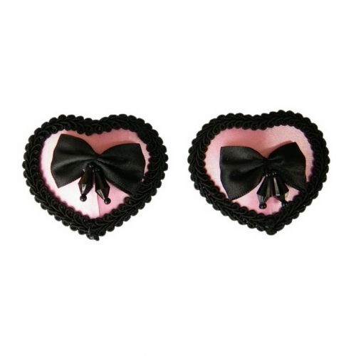 MOG Cute pink nipple stickers black retro lace bow reusable chest stickers Feather PU leather satin