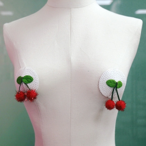 MOG New sexy nipple stickers fruit sequined round bottom with cherry pompons chest stickers