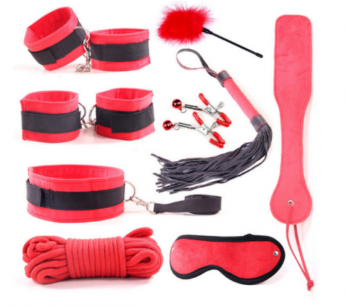 MOG SM webbing fabric 9-piece set Eco-friendly webbing plush flirting five-piece set BDSM alternative bundled sex toys