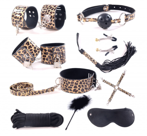 MOG Adult Products Genuine Leopard Print Eco-friendly Leather 10-Piece Suit Female Bundled Restraint Alternative Sex Toys