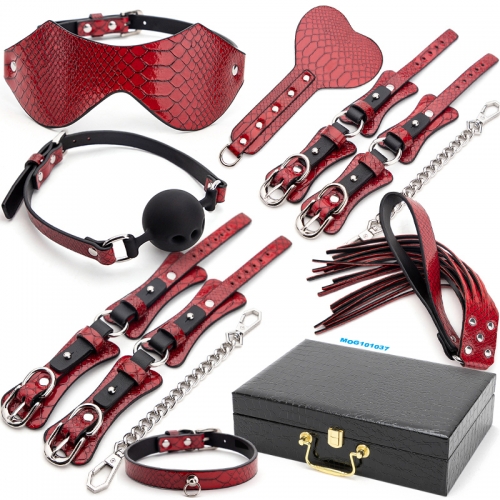 MOG BDSM Crocodile pattern SM 7 pieces set eye mask SM Adult handcuffs Female fetish collar paddle Bondage Kit for Sex Toys