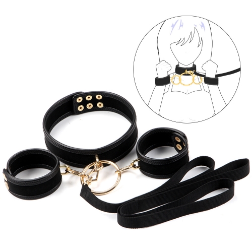 MOG Non-detachable collar handcuffs couple sex toys Adult sexy set leather collar female traction dog slave mask