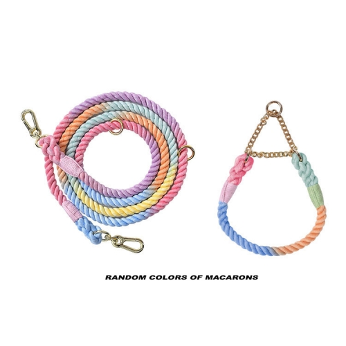 MOG Woven colorful multifunctional double-headed pet leash pet collar set dog collar training with Traction chain SM fetish collar