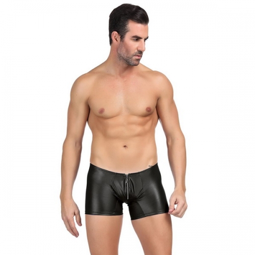 European and American men's sexy underwear men's zipper boxer shorts imitation patent leather briefs