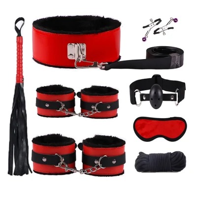 MOG  8-Piece Bundle Bound Hand and Footcuffs Sexy Leather Suit Alternative Toys