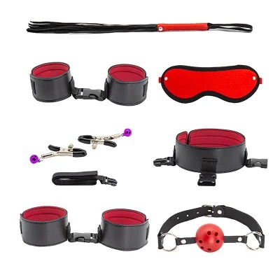 MOG  7-Piece Set Bundled Bondage Training Leather Sponge Adult Sex Toys Handcuffs