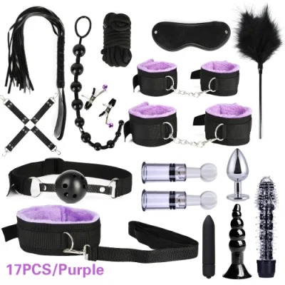 MOG 17-Piece Leather Bondage Set Couple Sex Auxiliary Vibrator Sex Toys