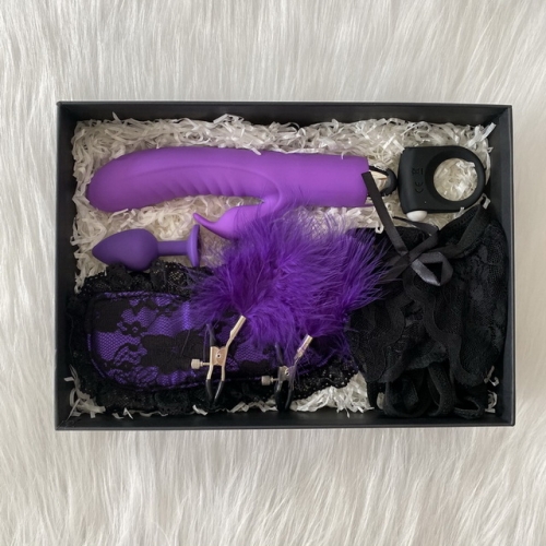 Gift Box Rabbit Vibrator Lace Eye Mask Anal Plug Sexy Panties Lock Ring Feather Couple Sex Toy Set For BDSM Beginner