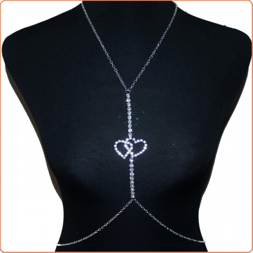 MOG Double heart-shaped chest chain rhinestone MOG-BSO065