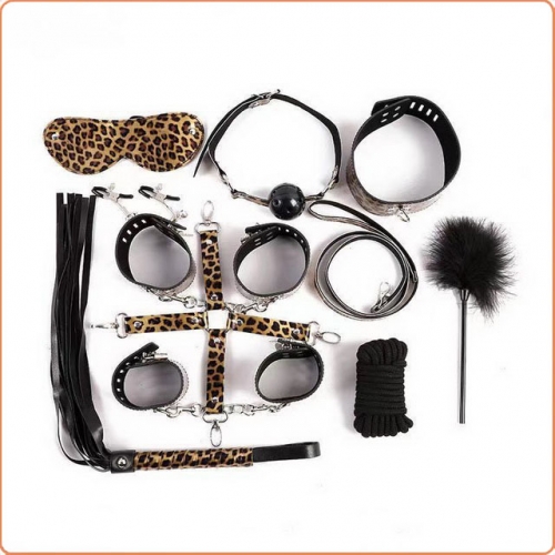 MOG Sexy leather leopard print 10-piece set bondage  MOG101126