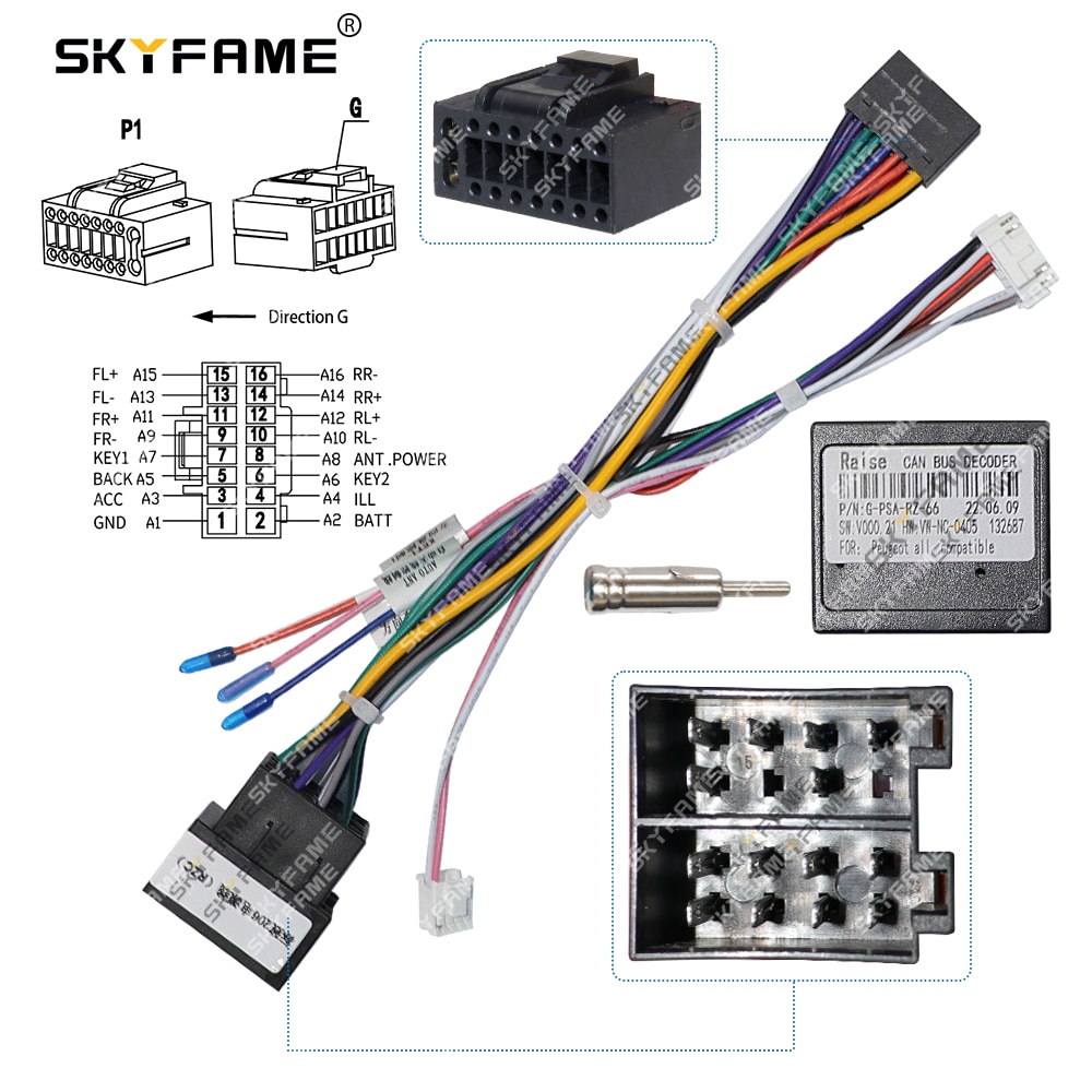 SKYFAME Car 16pin Wiring Harness Adapter Canbus Box Decoder For Peugeot