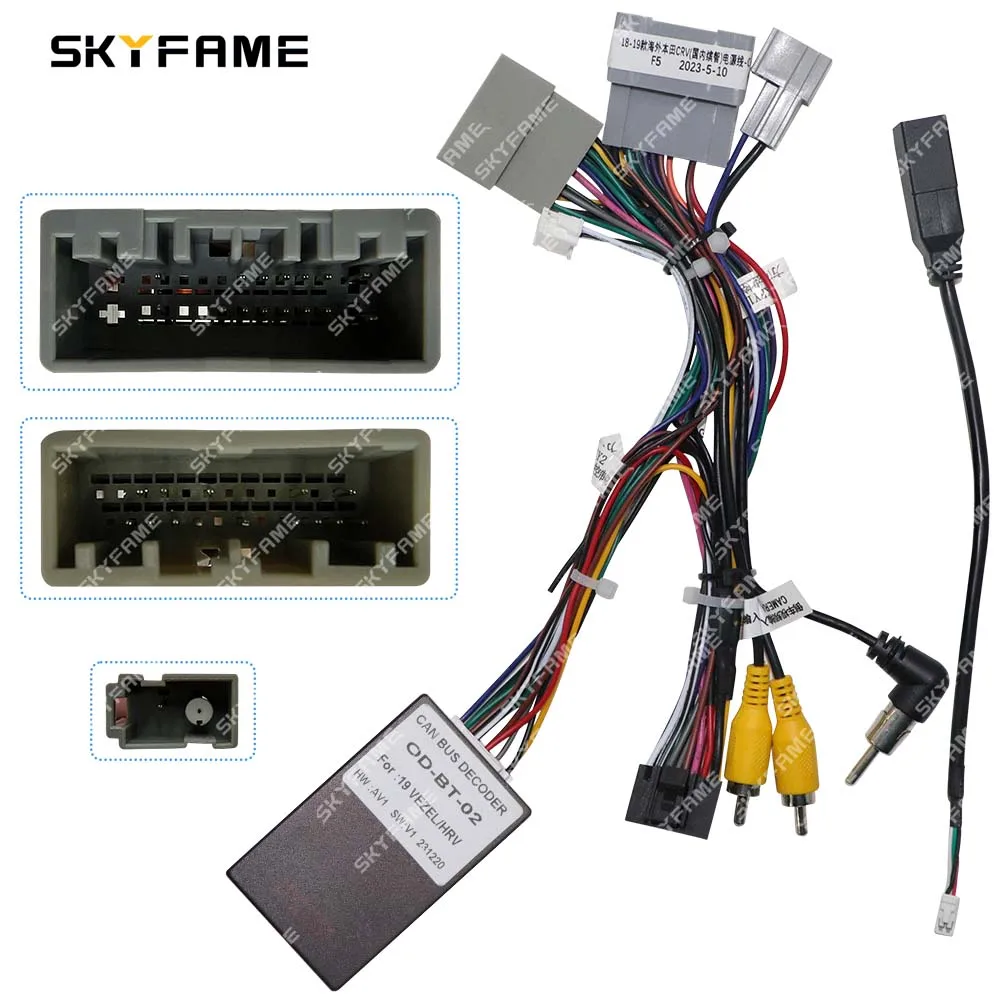SKYFAME Car 16pin Wiring Harness Adapter Canbus Box Decoder Android Radio Power Cable For Honda Vezel OD-BT-02