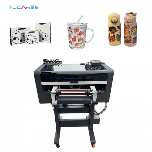 Tucan 30cm A3 UV DTF roll to roll film printer with intergrated laminator for universal items with golden silver rainbow foil