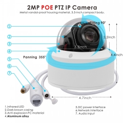 (Hikvision Compatible)HD 1080P Outdoor/Indoor POE IP PTZ 2MP Dome Security Camera, 2.7-13.5mm Motorized 5X Zoom,Pan:0~355°/Tilt:0~90°, 98ft Night Vision, Audio RCA Interface,Motion,Onvif