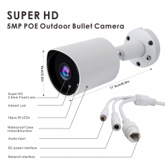 5MP Bullet PoE IP Camera with Audio in, 2.8mm Wide Angle Outdoor IP66 Water-Proof Infrared Security CCTV Camera, 68ft Night Vision, RCA Audio in,Motion Detection,ONVIF(Plug&Play with Hikvision PoE NVR)