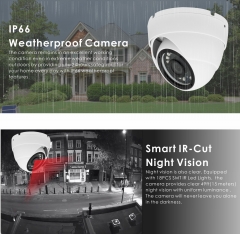 5MP 4MP Dome Super Hybrid Security Camera 1080P 4in1 CCTV Surveillance Security Camera 3.6mm Fixed Lens Waterproof Day&Night Vision Outdoor/Indoor 49ft IR Camera White