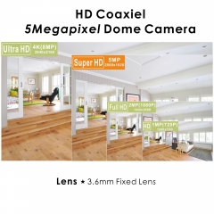 5MP 4MP Dome Super Hybrid Security Camera 1080P 4in1 CCTV Surveillance Security Camera 3.6mm Fixed Lens Waterproof Day&Night Vision Outdoor/Indoor 49ft IR Camera White