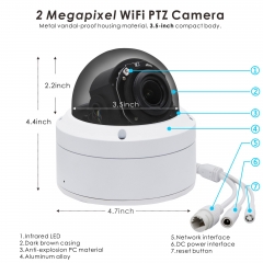 1080P WiFi IP PTZ Camera, Water-Proof IP66 Outdoor/Indoor, 2MP Wireless Security Dome Camera, 98ft Night Vision, 2.7~13.5mm 5X Optical Zoom, Motion Detection,ONVIF,Pre-Installed 64G TF Card